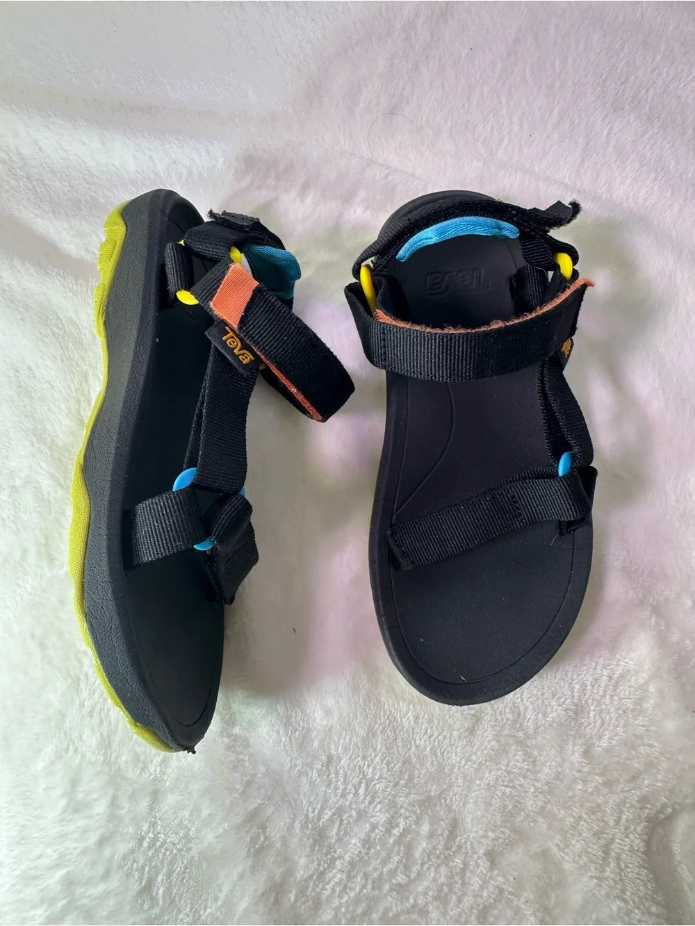Teva Kids Black Sandals with Lime & Blue Accents